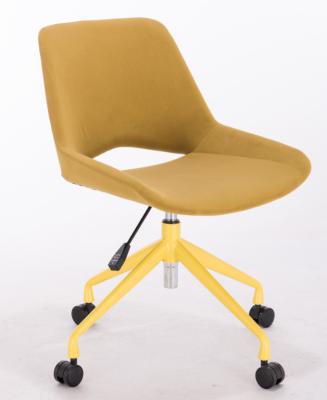 China Yellow Velvet Upholstered Office Chair With Swivel Adjustable Height Leg for sale