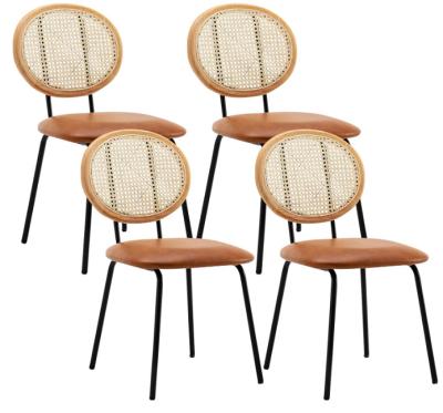 China Powder Coating Metal Rattan Side Chair With Leather Seat for sale
