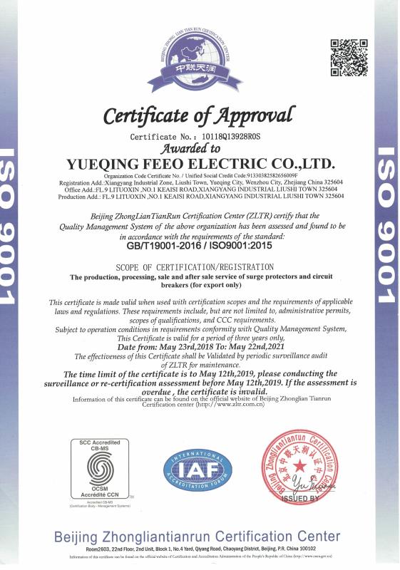ISO9001 - YUEQING FEEO ELECTRIC CO.,LTD