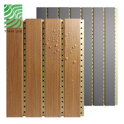中国 Eco - Friendly Acoustic Panels Sound Proof Wooden Grooved Wood Paneling WPC Acoustic Panel For Wall 販売のため