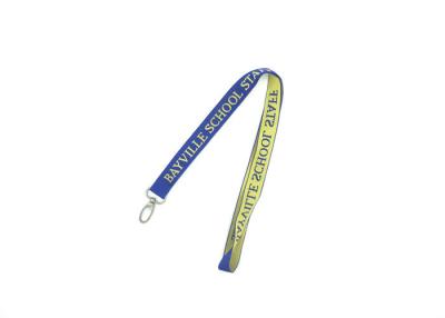 China Personalized Flat Blue Woven Neck Lanyards Polyester Material With Metal Oval Hook for sale