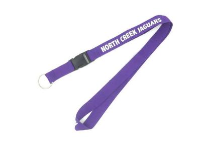 China Durable Purple Imprint Polyester Lanyards Eco Friendly Material With Key Ring for sale