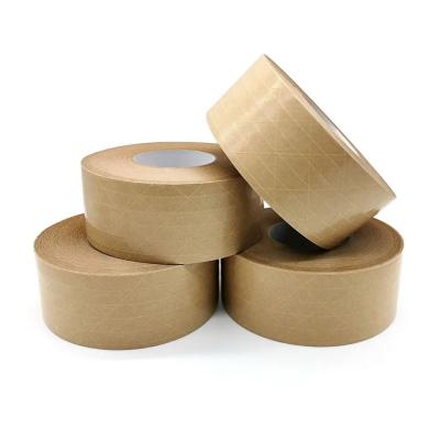 China Fiberglass Reinforced Flatback Kraft Paper Tape Self Adhesive Paper Parcel Tape for sale