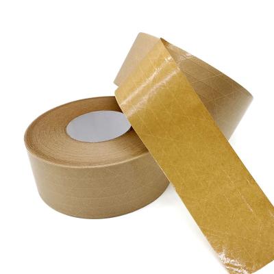 China Self Adhesive Brown Paper Packing Tape Fiberglass Reinforced Flatback Kraft Packing Tape for sale