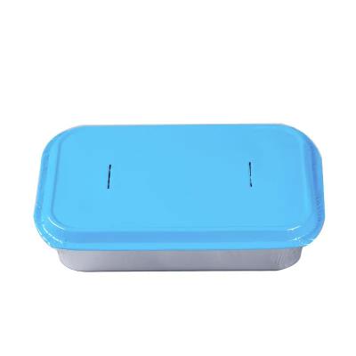 China 350ml Rectangle Disposable Airline Food Service Aluminum Foil Container With Lid for sale