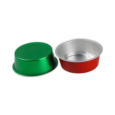 중국 Lid와 150 밀리람베르트 버릴 수 있는 알루미늄 호일 식료품 용기 라운드 화려한 소형 컵케이크 베이킹컵 판매용