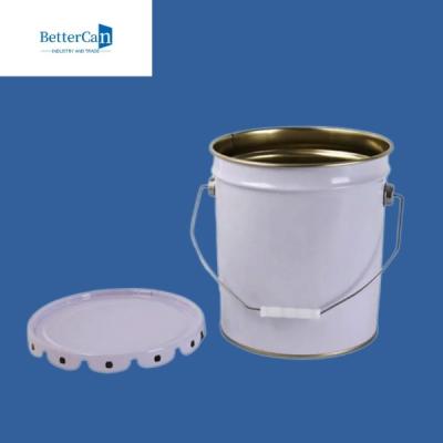 China White 5 Gallon Steel Bucket , Recycling Old Paint Tins For Packing Marine Coating for sale