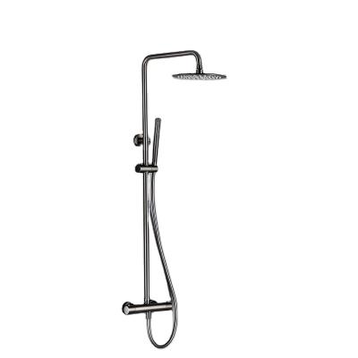 China Bronze Surface Thermostatic Shower Mixer Set Brushed Gray Brass Rain Faucet Top Spray Head for sale