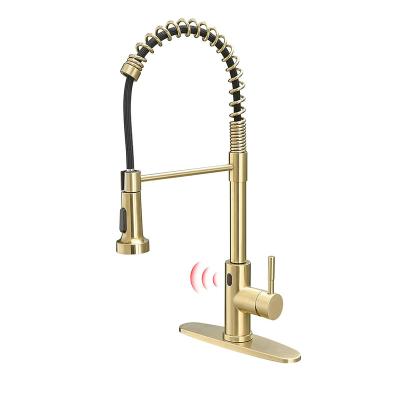 China Non Touch Kitchen Tap Faucet Brushed Gold Spring Sensor Stainless Steel Kitchen Faucet for sale