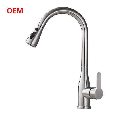 China Brushed  Pull Out Single Level Kitchen Faucet Stainless Steel Mixer Faucet With Pull Down Sprayer for sale