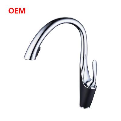 China Professional Solid Brass Kitchen Mixer Faucet Modern Single Lever Pull Down Sprayer for sale