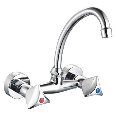 China Eco Friendly Zinc Double Handle Kitchen Faucet Wall Mounted  Kitchen Mixer Tap for sale