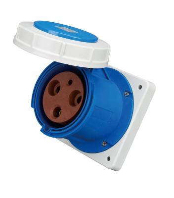 China Blue Cover 3 Phase Industrial Socket 230 Volts Rated Voltage Straight Type for sale