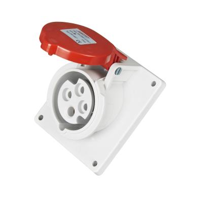 China 16  Amps Three Phase Power Socket , IP44 Red Cover 4 Pin Plug And Socket for sale