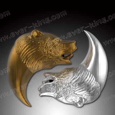 China Silver Golden Collections Bear Head Zinc Alloy Medal Label for sale