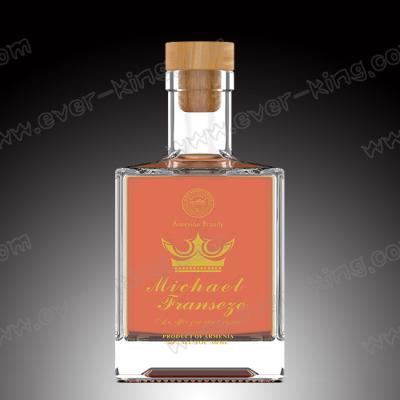 China Square Crystal White Flint Brandy Drinking Bottle Customed 500 ML for sale