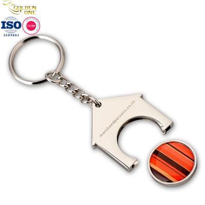 China Fashion Printing Trolley Key Ring , Round Domed Sticker Keychain With Coin Holder for sale