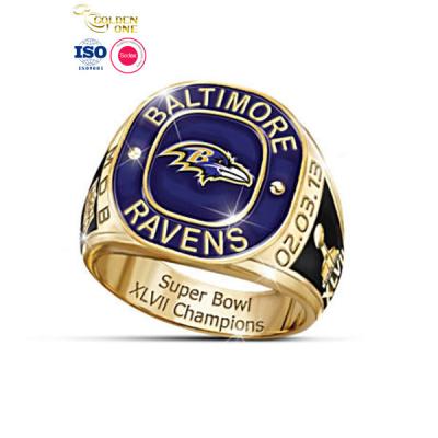 China Custom Logo Sports Championship Rings Gold Plated Metal Zinc Alloy Soft Enamel for sale