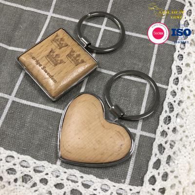 China Custom Wholesale Pendant Rectangle Heart Square Round  Wood Blank Metal  Wooden Keychain For Gift zu verkaufen