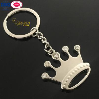 China Popular Selling Manufacturer Design Your Own Key Chain Custom Shaped Keyring Lovely Fake Diamond Shiny Nickel  Crown Keychain à venda