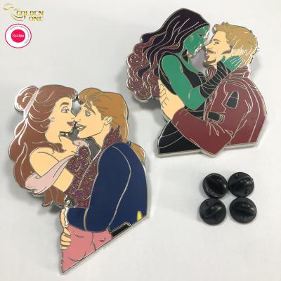 China China Pin Custom Manufacturer Glitter Flower Anime Lovers Couple Metal Badge Soft Hard Enamel Pins For Brooch à venda