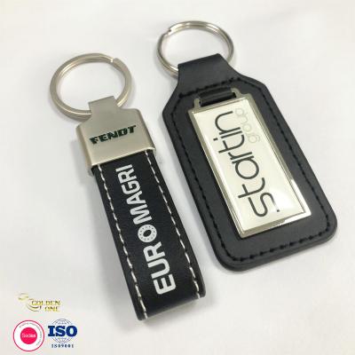China Real Leather Rectangle Key Chain Name Silk Screen Zinc Alloy Personalised Keychain for sale