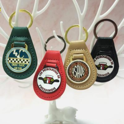 China Wholesale Promotional Gifts Custom Company Engraved Logo Personalized Key Ring Chain Designers Metal Pu Custom Leather Keychain Te koop