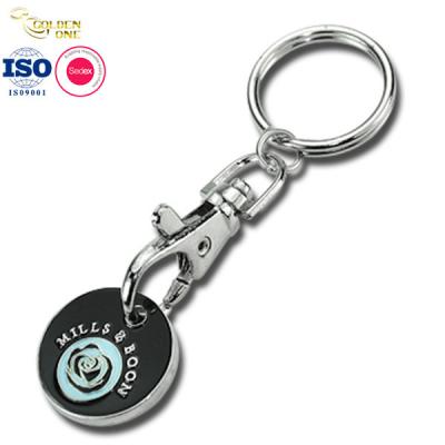 China Personalized Trolley Coin Keychain Shopping Cart Chip Custom Zinc Alloy Token Holder for sale