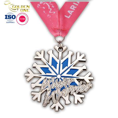 China Blank Zinc Alloy Marathon Run Snowflake Shape Sports Soft Enamel Medal With Ribbon for sale