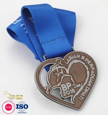 China Zinc Alloy Custom Running Sport Metal Heart Shaped Medal With Sublimation Lanyard for sale