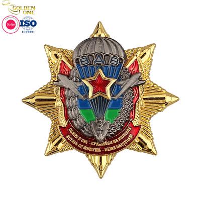 China Custom Eagle Logo Lapel Pin Badge Zinc Alloy Embossed Metal 3D Enamel Star Shape for sale
