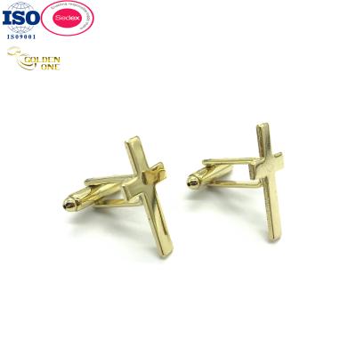 China Shiny Gold Cross Cufflinks  , Shirt Suit CuffLinks Mens Accessories for sale