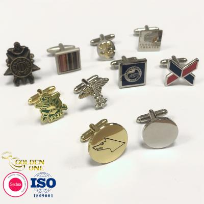 China Blank Metal Cufflink Gold Silver Plated Laser Logo Soft Enamel Square Shape for sale