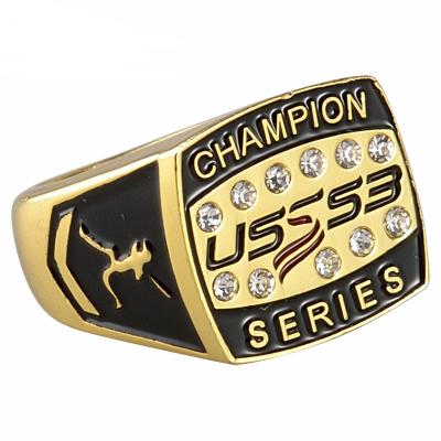 China Soft Enamel Sports Championship Rings Custom Made Shiny Gold Plated for sale