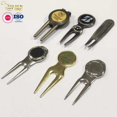 China Fork Metal Golf Pitch Repair Tool , Stainless Steel Divot Tool Sublimation Blank for sale