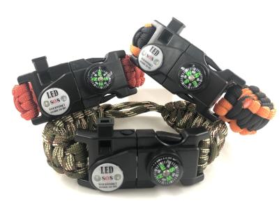 China Thin Wrist Flint Starters , Adjustable SOS LED Camping Survival Bracelet for sale