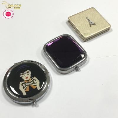 China Hot Sale Small Magnetic Custom Shape Pocket Portable Folding Ladies Makeup Mirror Leather Pink Compact Mirror For Gift Te koop