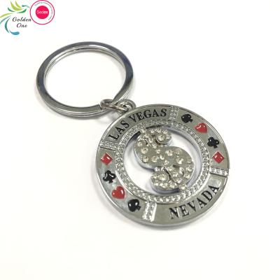 China Customized Las Vegas Souvenir Cut Out Zinc Alloy Spinning Key Chain With Diamond for sale