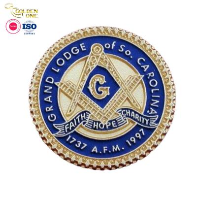 China Hot Sale Custom Freemasonry Logo Pin Freemason Printing Metal Enamel Shiny Gold Masonic Lapel Pins For Gift for sale