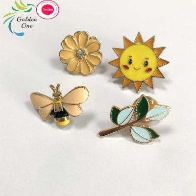 China Butterfly sun sunshine leaf flower tag gym plant metal glitter enamel movable baby medical brooch lapel pin for sale