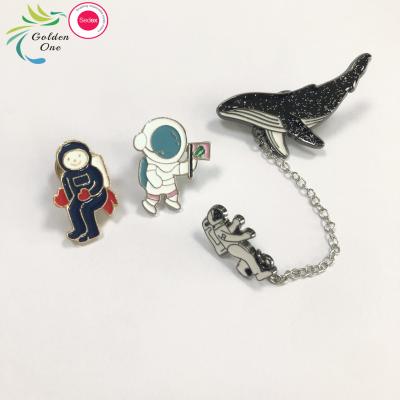 China Metal Kawaii Soft Enamel Shark Lapel Badge Custom Cartoon Aerospace Planet Emblem Pin for sale