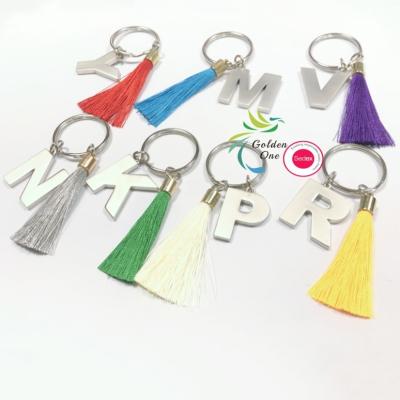 China Backpack Crystal Alphabet Metal Keychains Gifts For Women, Initial Letter Keychain With Color Tassel for sale