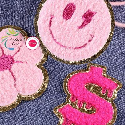 China Custom Sticker Smile Face Patch Embroidery Iron On Chenille Patches Heat Press For Kid for sale