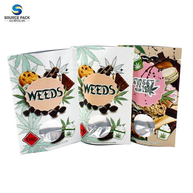 Eco Friendly Kraft Paper Stand Up Pouch Ziplock Edible Bags For Cannabis