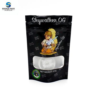 China Mylar Custom Weed Packaging Bags Glossy Laminated Sativa Zipper Stand Up Pouch for sale