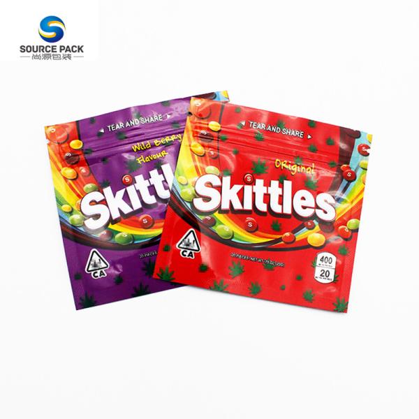 Quality Printed Gummy Child Resistant Weed Packaging Pouches Zipper 3.5g Smell Proof for sale