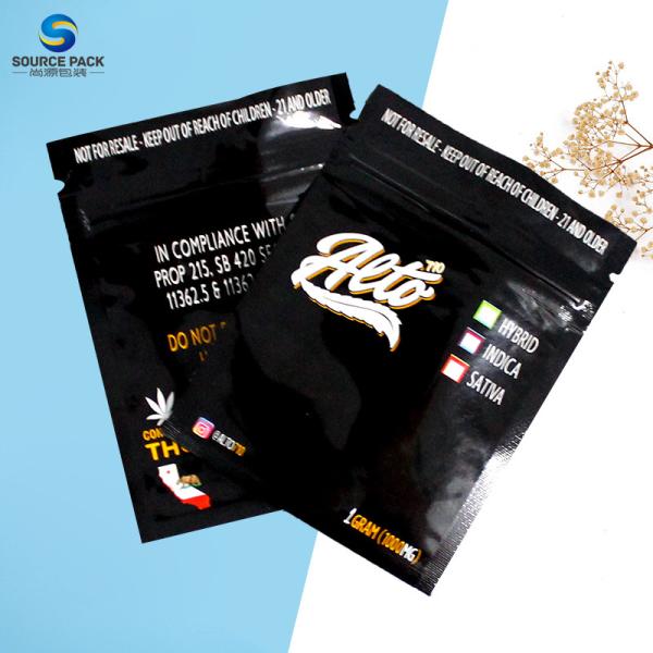 Quality Black Color Weed Packaging Bag Heat Seal Candy Bags 3.5g Smell Proof for sale