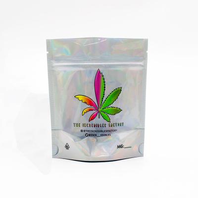 China Laser Foil Smell Proof Mylar Bag Weed Packaging Stand Up Pouch With Zipper for sale
