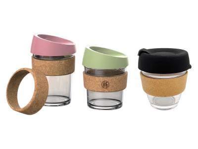 China Reusable Custom Cork Band Brew Cork Sleeve Glass And Cork Coffee Cup for sale