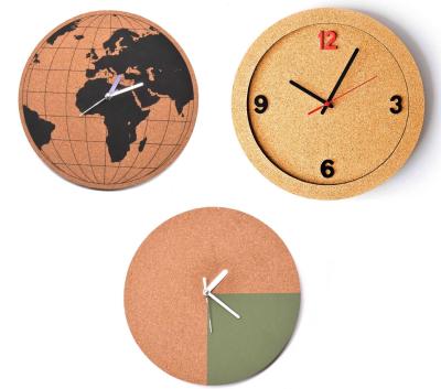 China Custom Round Cork Clock Personalized World Map Silent Quartz Movement for sale
